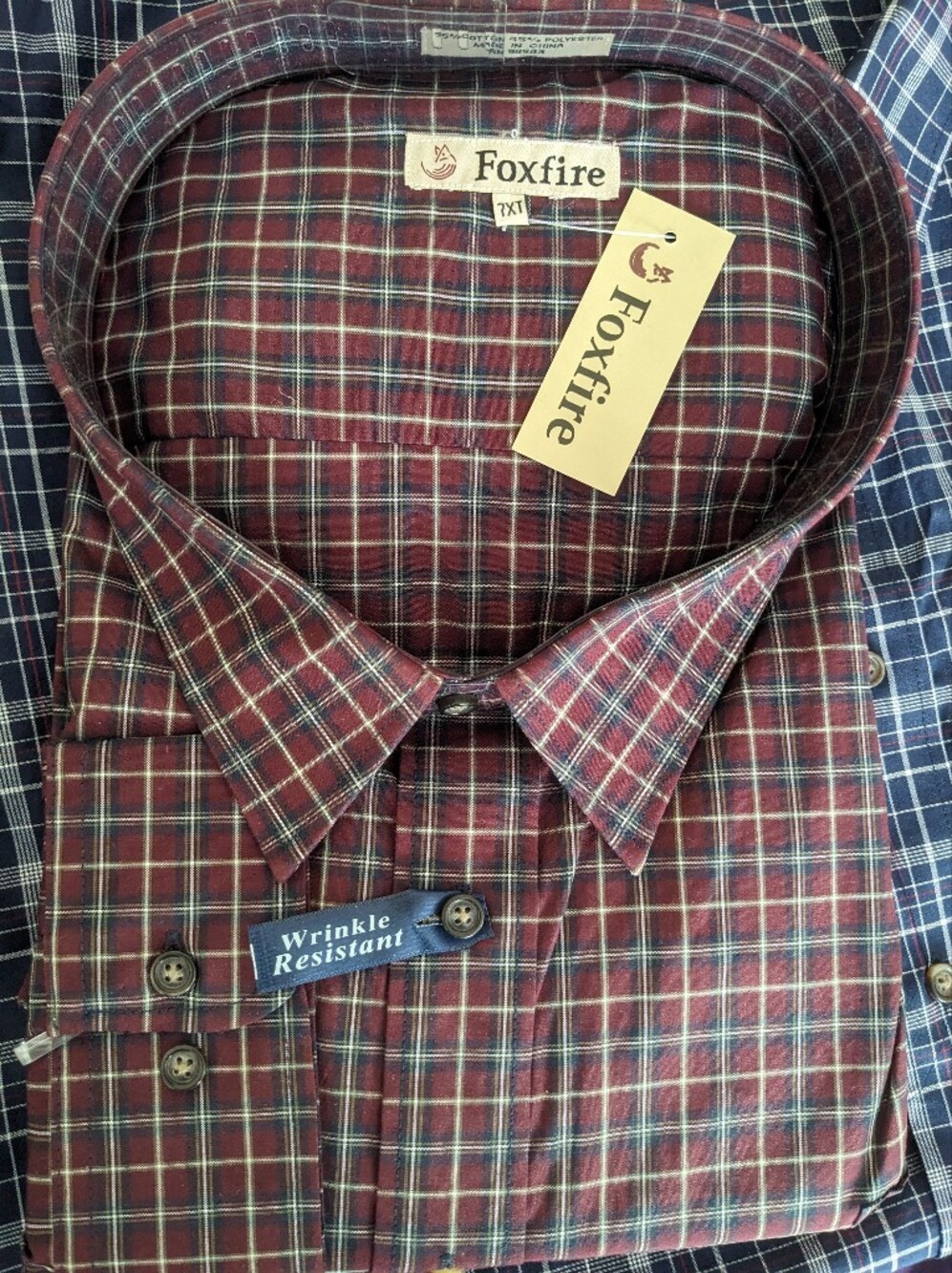 Foxfire 7XLT Men's Burgundy Plaid Casual Button-Down Shirt